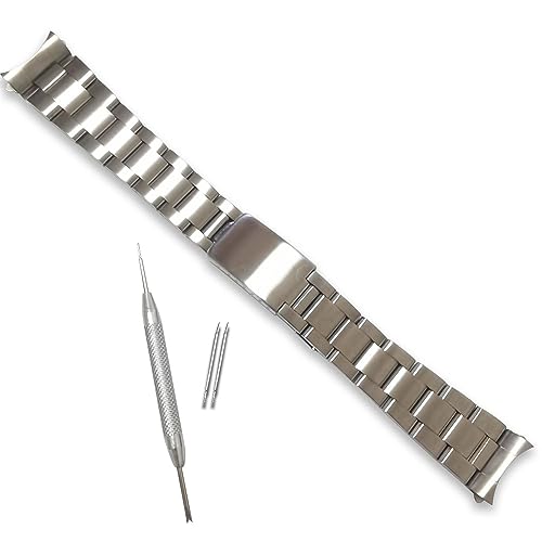 MUZIJING Bracelet de montre en acier inoxydable 316L - 18 mm 19 mm 20 mm - Argenté - Extrémité incurvée - Pour RLX 1501 5500 16033 16013, 19mm