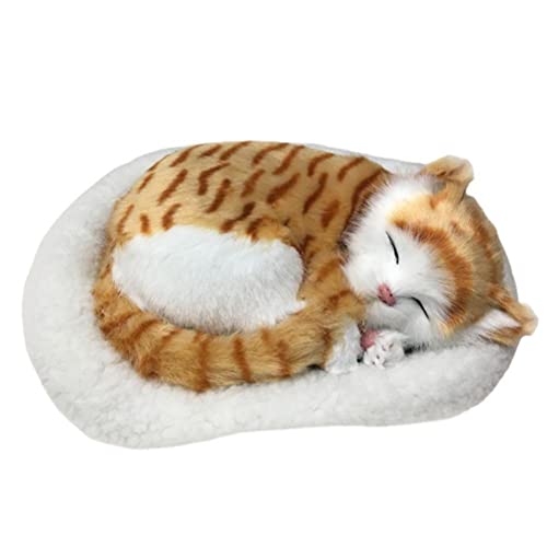 MasYosh Chat Réaliste Endormi avec Fonction de Respiration et Tapis, Peluche Douce d’Animal Domestique, Jouet Interactif pour Enfants et Décoration Maison,...
