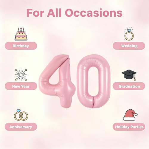 Image of Number Balloons Pink Party Balloon - Giant Number 40 Balloon, 40 Inch Large Balloon, Birthday Decorations for Women, Birthday Balloon for Anniversary Baby Shower Princess Party Decorations