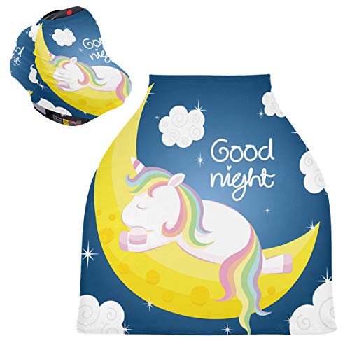 かわいいユニコーンスリーピングムーンベビーカーシートカバーキャノピー伸縮性看護カバー幼児用母乳の男の子の女の子のための通気性防風冬のスカーフ