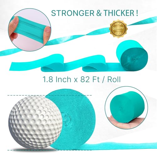 Image of PartyWoo Teal Crepe Paper Streamers 6pcs 492ft Pack of Turquoise Crepe Paper Streamers for Birthday Gender Reveal Baby Shower Wedding Graduation Pool Mermaid Under The Sea Theme Party Decorations