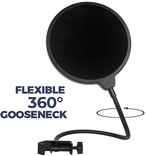 Image of blueberry Microphone Pop Filter For ALL Professional Microphone Dual Layered Wind Pop Screen With Flexible 360 Gooseneck Clip Stabilizing Arm