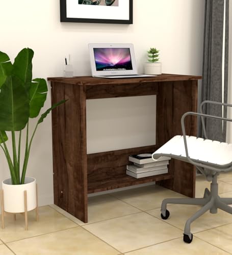 Image of SPECIALITY PANELS Modern Study Desk, Walnut Brown, Engineered Wood, 80x40x74 cm, Compact Design with Storage Shelf, Rectangular