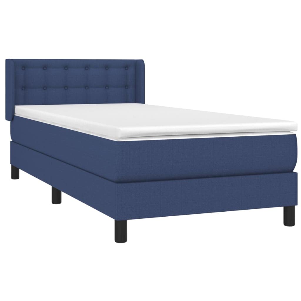 Boxspringbett 100x200 cm, Blaues Polsterbett inkl. Taschenfederkernmatratze und Topper, Höhenverstellbares Kopfteil, Robuster Rahmen, Einzelbett für EIN bequemes Schlaferlebnis