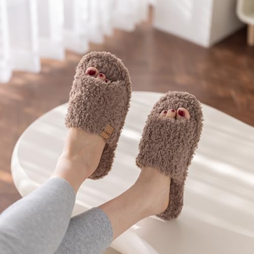 Image of GOEWY Fuzzy Open Toe Slippers for Women Indoor Cozy Memory Foam Slip On House Slides Shoes Gifts for Womens Her Mom