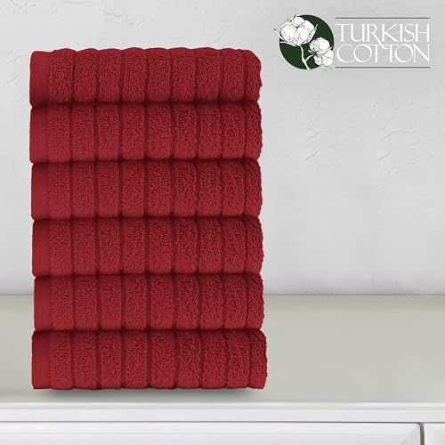 Image of Elegant Comfort 100% Turkish Cotton Corduroy Ribbed Luxury Washcloths 6 Pack Soft 13 x 13 Inch - Higly Absorbent, Durable, Quick Dry, Spa Premium Hotel Quality for Bathroom or Travel, Burgundy