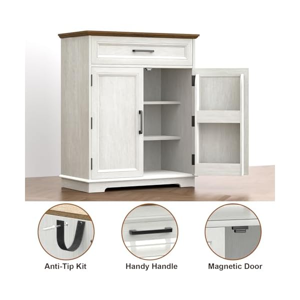 Kitchen storage cabinet with drawer buffet cabinet with storable door modern floor sideboard white freestanding cabinet for living room entryway dining room  urban country home decor