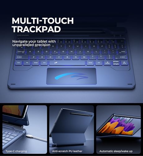 Image of Dexnor Keyboard Case for Samsung Galaxy Tab S9 11 inch inch / S9 FE 10.9 inch inch Case with Keyboard Magnetic Floating Cantilever Stand Multi-Touch Trackpad Wireless Backlit with S Pen Holder US Version - Blue, DK005