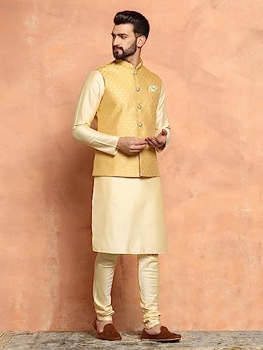 Image of KISAH Men's Navy Blue Printed Cotton Kurta - Regular Fit Long Tunic with Mandarin Collar | Ethnic Wear for Weddings & Festive Occasions