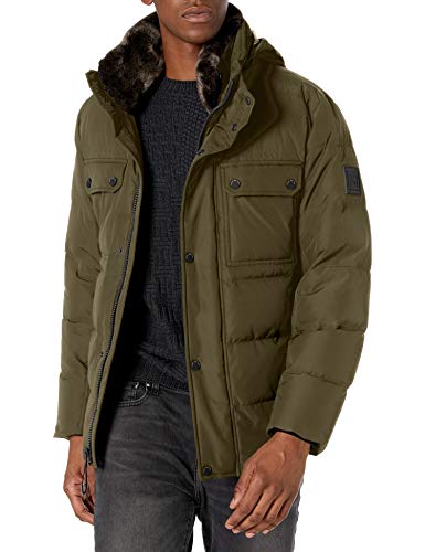 Image of Andrew Marc Men's Legacy Godwin 29.5down Filled Trucker Jacket With Removable Faux Fur Collar and Hidden Hood
