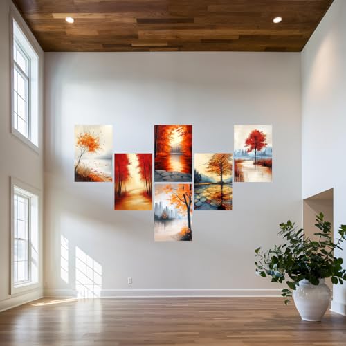 Image of SiddArtify Autumn Landscape Wall Art Prints Set - Fall Tree Poster Decor for Living Room Bedroom Office - 12x18 inch Board Pack of 6
