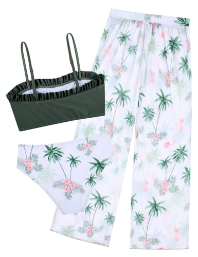 Image of Vogseek 6-16T Girls 3 Pieces Bikini Bathing Suit with Rash Guard Pants Quick Dry Swimwear Cover-Up Sets