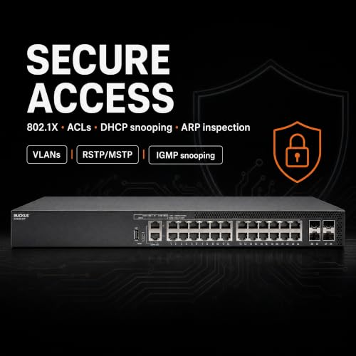 Image of Ruckus ICX8200-24P Managed Switch, 24x Gigabit PoE+, 4x 25GbE SFP28 Uplinks, 370W PoE Budget - Stackable Enterprise Switch, 3-Yr Remote TAC Included, TAA Compliant