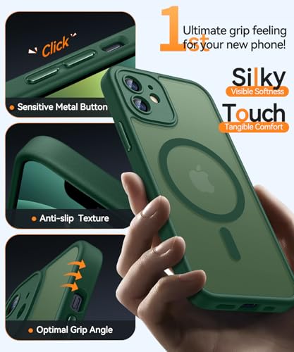 Image of CANSHN Magnetic for iPhone 12 Mini Case, Upgraded [Full Camera Protection] [Compatible with Magsafe] [Translucent Matte] Shockproof Protective Phone Case for iPhone 12 Mini 5.4 inch - Deep Green