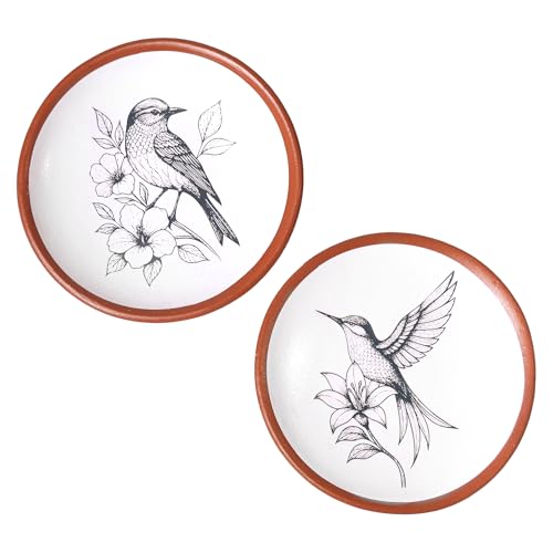 FINE LIVING 8 Inch Hummingbird Wall Art Terracotta Plates Set of 2, Decorative Wall Plates for Hanging, Ceramic Clay Wall Decor for Boho Rustic Farmhouse Living Room, Kitchen & Bedroom