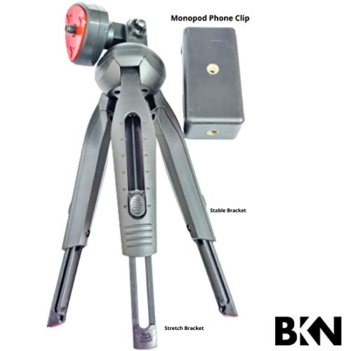 Image of BKN Extendable Live Self Timer Tripod with Monopod Phone Clip Attachment Lightweight Portable for Vlog, Video Shooting, Photography, YouTube etc