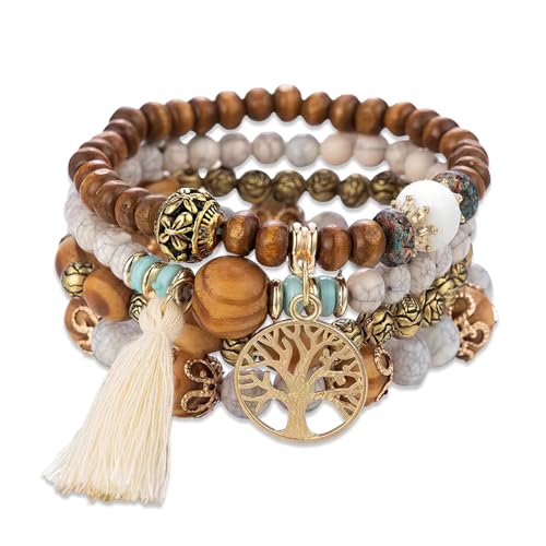 Boho Holzperlen Armband, Boho Quaste Armband für Damen, Frauen Baum des...