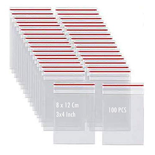 Clear Zipper Reclosable Bags 3x4 Inch Small Clear Poly Plastic Storage Ziplock Bags,Pack of 100