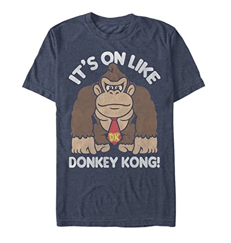 Nintendo Mens Its On Like Donkey Kong Outline Poster T-Shirt Navy HTR Large US