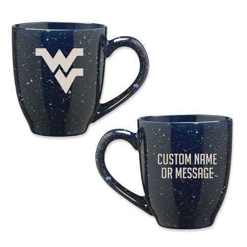 Image of Rico Industries NCAA West Virginia Mountaineers Navy Blue Personalized 16 oz Team Color Laser Engraved Speckled Ceramic Coffee Mug