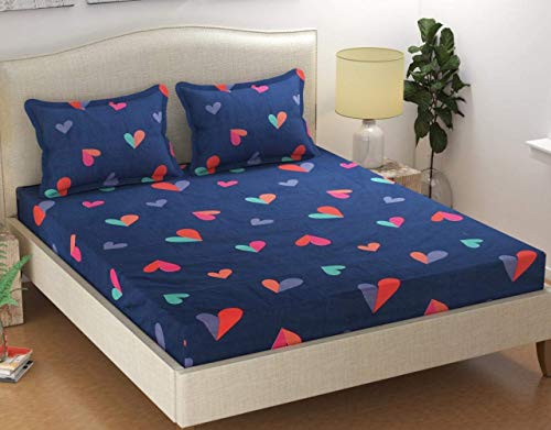 Image of Glace Cotton Elastic Fitted All Around Printed King Size Double Bed Bedsheet wih 2 Pillow Cover (72 inchx78 inch, Multicolor)