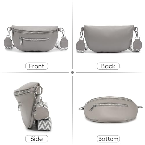 Bafiwu Umhängetasche Damen Klein, Crossbody Bag Damen Leder Grau, Crossbody Bag Damen Stylisch Gürteltasche Umhängetaschen Damen Tasche Mit Breiter Gurt (Grau)