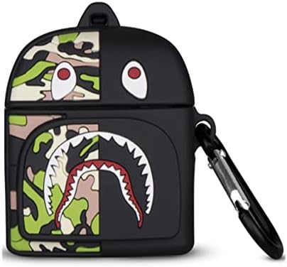 SWUU Designer Case for Airpods 2 Generation,Silicone Cartoon Case for AirPods 1/2nd Generation with Keychain,Black Shark Mini Airpod Case Bag for Airpods 1&2 for Teens Boys Men Girls Women