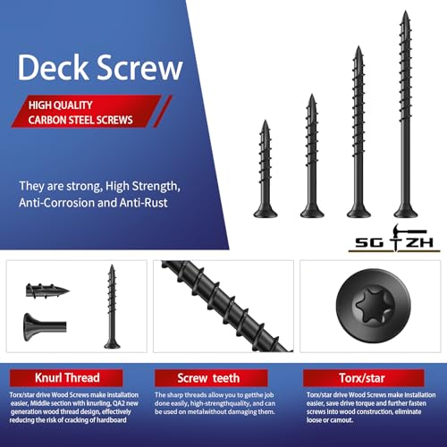Image of #10 x 3 Inch Deck Screws (59Pcs) 1lb. Carbon Steel, Black, Flat Head, Rust Resistant epoxy Coated, with T25 Star Bit
