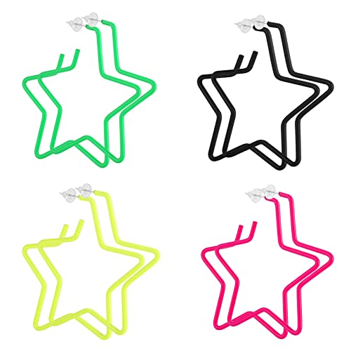 4 Paar Sterne Neon Ohrringe Bunt 70er Party Vintage Ohrringe Mehrfarbige...