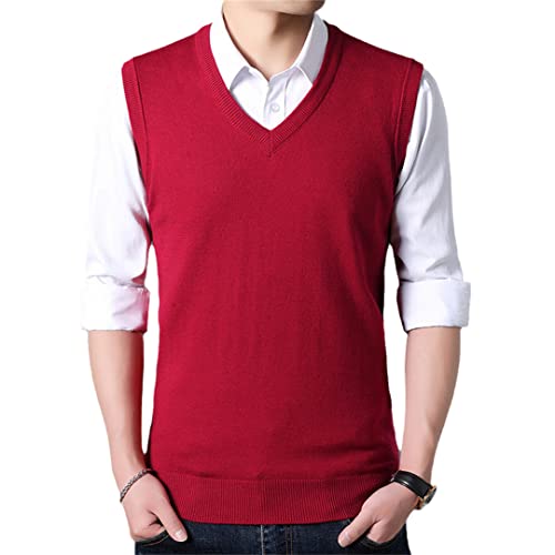 Men Autumn Warm Cashmere Sweaters Classic Pure Color V-Neck Sleeveless Woolen Vest