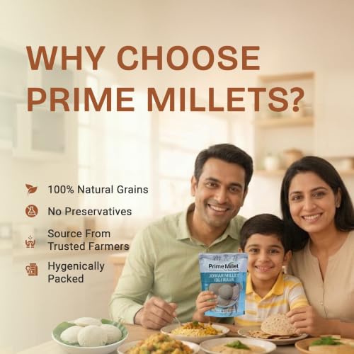 Image of Prime Millet For Good Health Organic Jowar Idli Rava | Premium Sorghum Millet Idli Mix | High Fiber Superfood | Gluten Free Healthy Breakfast Ingredient | Supports Healthy Digestion | Natural Unpolished Jowar Rava | Ancient Grain Nutrition (250g)
