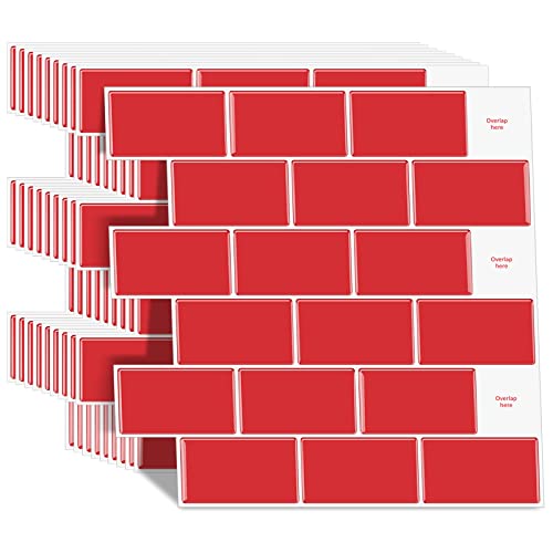 Upgraded, Waldecoo Red Subway Peel And Stick Backsplash Tile, 12" × 12" Premium Kitchen Backsplash Peel And Stick Tile, 10-Sheet Stick On Backsplash For Kitchen And Bathroom #TOP14
