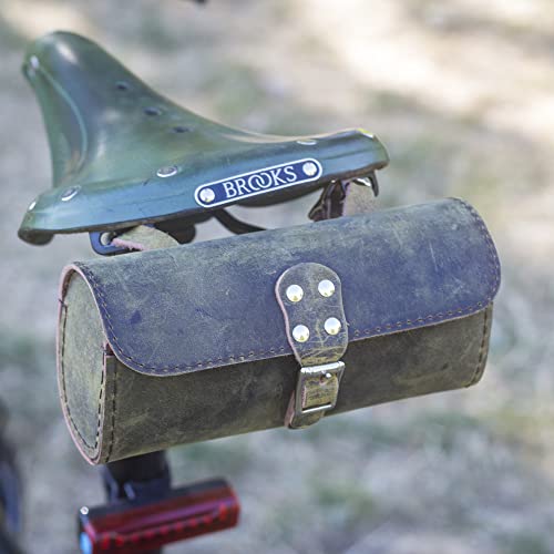 London Craftwork Bicycle Saddle Bag Genuine Leather RAW Army Green