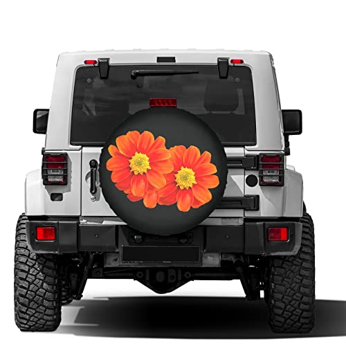 Image of Delerain Orange Flower Spare Tire Cover for Jeep RV Trailer SUV Truck and Many Vehicle, Wheel Covers Sun Protector Waterproof (15 Inch for Diameter 27 inch-29 inch)
