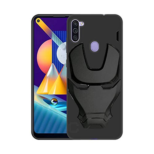 Image of COVERLY Official 3D Smooth Feel Avenger Logo Mask Soft Rugged Grip Iron Man Engraved Cartoon Movie Engraved Silicone Rubber Matte Back Cover for Samsung Galaxy M11 (2020) - Black