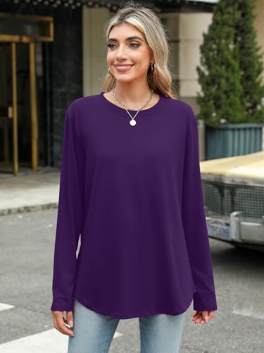 Image of Elesomo Womens Shirts Casual Crew Neck Short /Long Sleeve Tunic Tops Tees