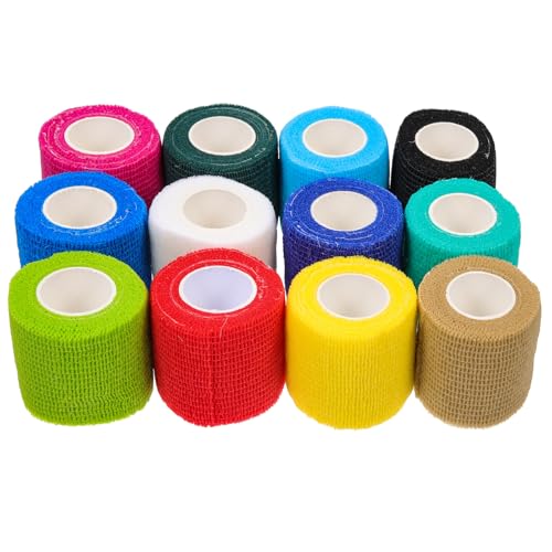 AKOOSY 12 Rollos de Cinta Adhesiva Autoadhesiva para Perros y Caballos, Tela No Tejida, Flexible y Fácil de Rasgar para Protección Deportiva y Vendajes Veterinarios Color Color Aleatorio
