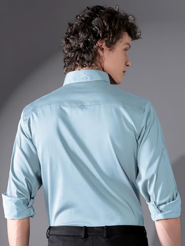 Image of BEYOUNG Regular Fit Formal Satin Shirt for Men | Full Sleeves | Men's Stylish Satin Silk Shirt | Formal Shirt | Buttondown Collar | Satin Solid Shirt for Men