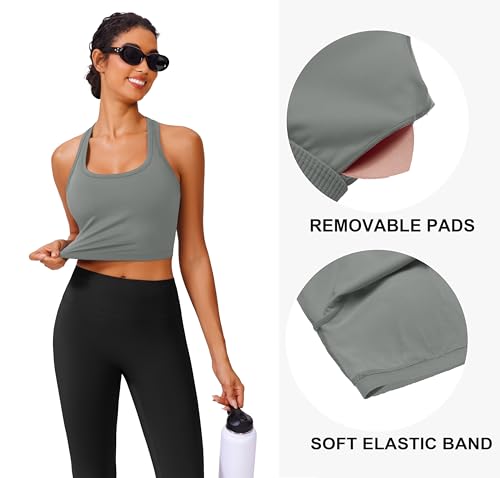 Image of PINSPARK Sports Bra Longline Racerback Tank Tops for Women Padded Workout Yoga Top