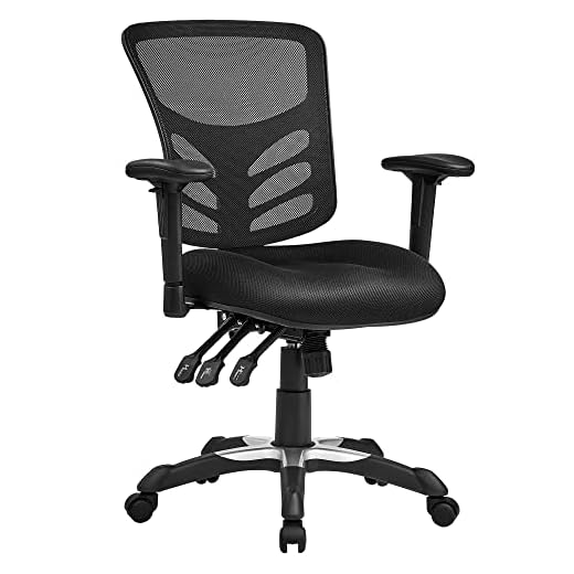 SONGMICS Silla de Oficina ergonómica, Silla de Escritorio, Ajustables Apoyabrazos, Soporte lumbar, Altura del Respaldo Ajustable, Inclinación del respaldo y bloqueo de posición, Negro OBN52BK