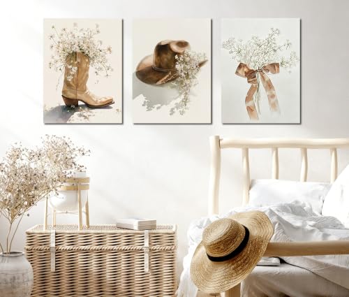 Image of Frimeeme 3 Piece Floral Cowgirl Footwear Wall Art,12x16 Inch,Unframed