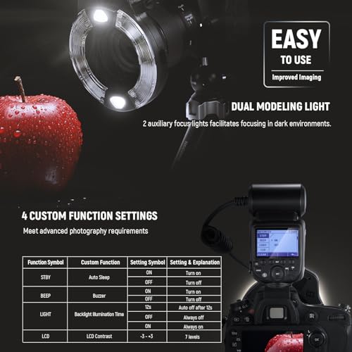 Image of NEEWER RF1-N Marco Ring Flash Light Compatible with Nikon Camera, 76Ws GN15 5600K TTL Lighting 1-1 /128 Output Front /Rear Curtain Sync Color Gels, Lens Adapter Rings for Macro Photography Studio Photo