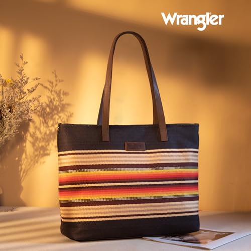 Image of Montana West Wrangler Aztec Print Canvas Tote Bag Capacity Shoulder Bag for Work, Travel & Everyday Use