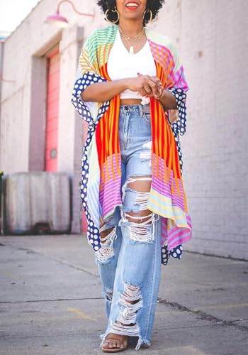 Famnbro Womens Ripped Jeans Y2K High Waisted Distressed Straight Wide Leg Boyfriend Denim Baggy Jeans4