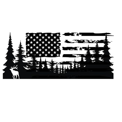 Fits RV Decal Camping Sticker American Flag USA Travel Logo Adventure Awaits Deer Mountains decal (31x11.5 inches)