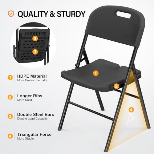 image for VINGLI Folding Chairs, Heavy Duty Foldable Chair Portable HDPE Plastic