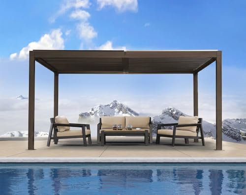 PURPLE LEAF 10' × 13' Outdoor Louvered Pergola Patio Hardtop Gazebo Metal Adjustable Roof for Beach Deck Backyard Garden, Bronze