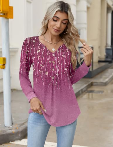 Image of Zeagoo Womens Long Sleeve Tops Fall V Neck Shirt Casual Pleated Tunic Top
