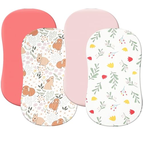 Image of 4 Pack Bassinet Fitted Sheets 18 inch x 30 inch Fit for Halo BassiNest Swivel Sleeper and 4moms Mamaroo Sleep, Soft and Skin-Friendly, Pink