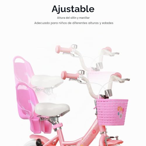 Miniatura 8 de Glerc Bicicleta Infantil De 12 Pulgadas Para 1 2 3 4 Años De Edad Niñas Lindas Bicicletas Con Ruedas De Apoyo De Cesta Y Campana, Rosa Y Blanco